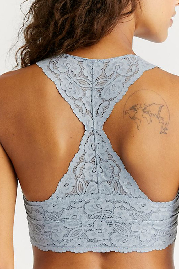 NWT Free People ‘Galloon’ racerback gray lace bralette, size large