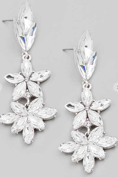 Marquise Flower Rhinestone Drop Earrings