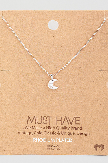 Mini Crescent Moon Necklace w/stone in silver or gold
