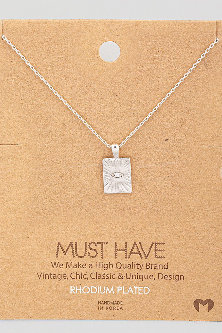 Evil Eye Rectangle Pendant Necklace in Silver or Rose Gold