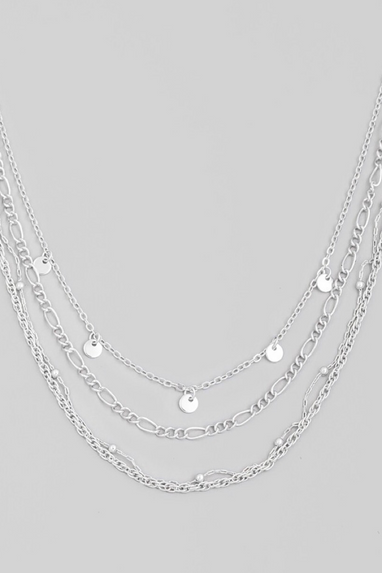 Multi Layered Disc Chain Necklace in Silver or Gold