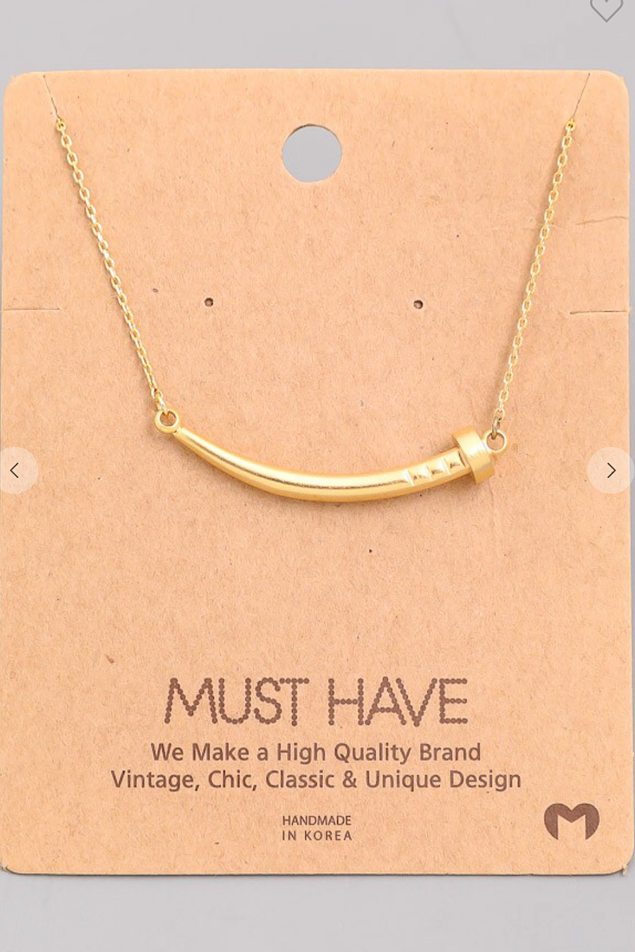 Curved Nail Necklace in Gold or Rose Gold