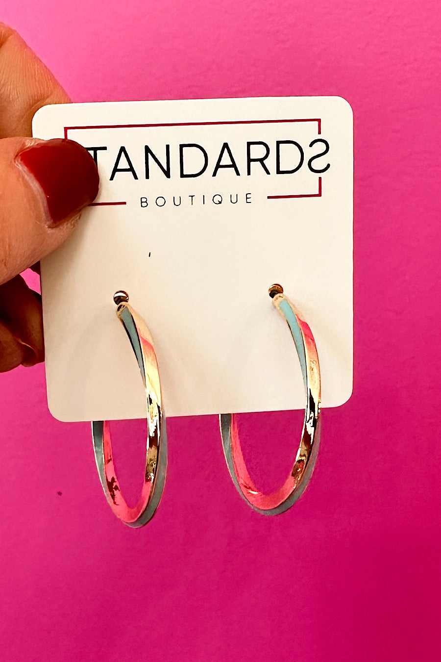 Enamel Hoop Earrings in Mint Or Pink