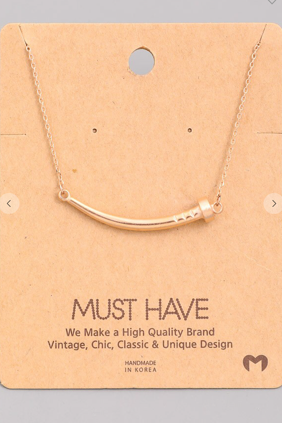 Curved Nail Necklace in Gold or Rose Gold