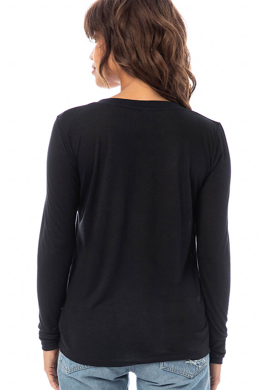 Slinky V-Neck Long Sleeve Tee in Black