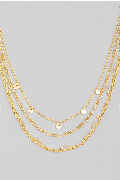 Multi Layered Disc Chain Necklace in Silver or Gold