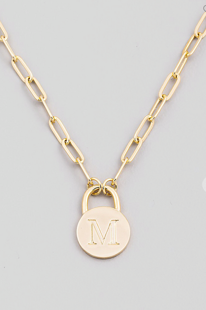 Initial Lock Pendant Necklace Gold