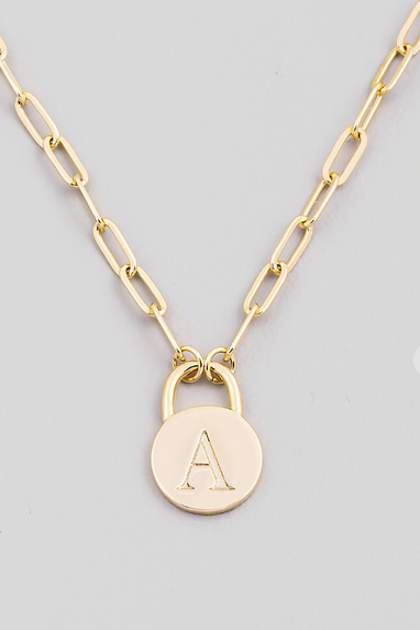 Initial Lock Pendant Necklace Gold