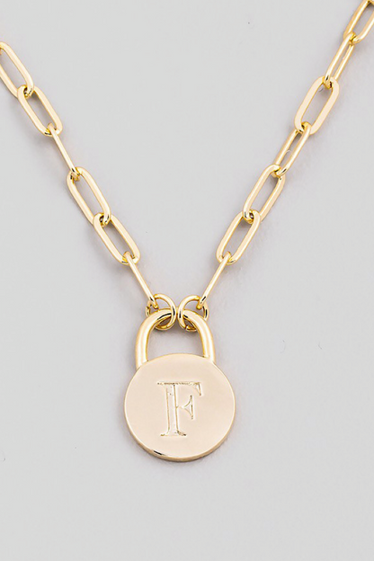 Initial Lock Pendant Necklace Gold