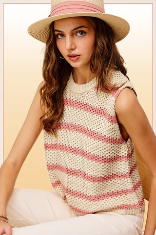 Chunky Stripe Sleeveless Sweater Top ONLINE ONLY