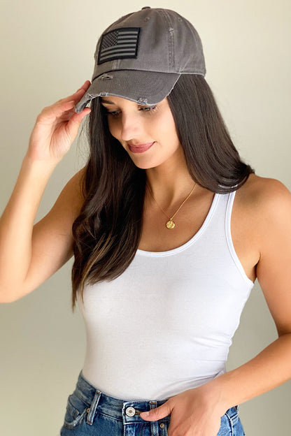 American Flag Patch Hat in Grey