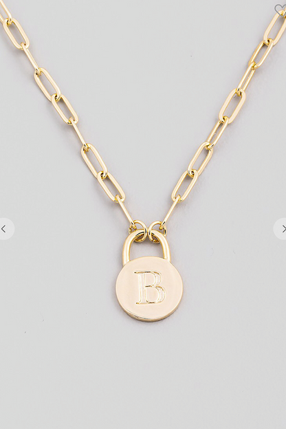 Initial Lock Pendant Necklace Gold