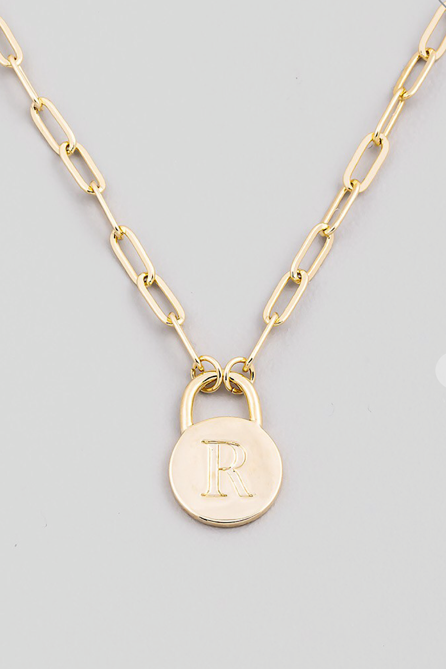 Initial Lock Pendant Necklace Gold