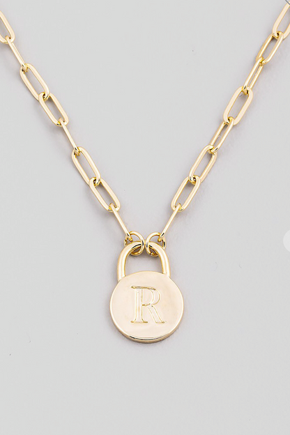 Initial Lock Pendant Necklace Gold