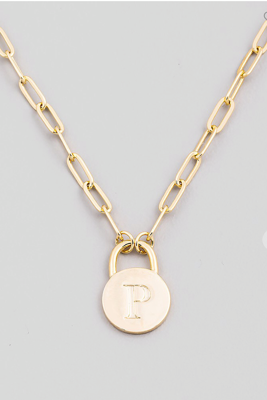 Initial Lock Pendant Necklace Gold