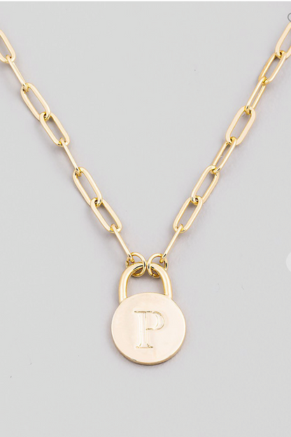 Initial Lock Pendant Necklace Gold