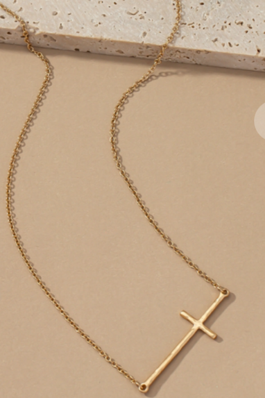 Sideways Cross Necklace  in Gold or Silver