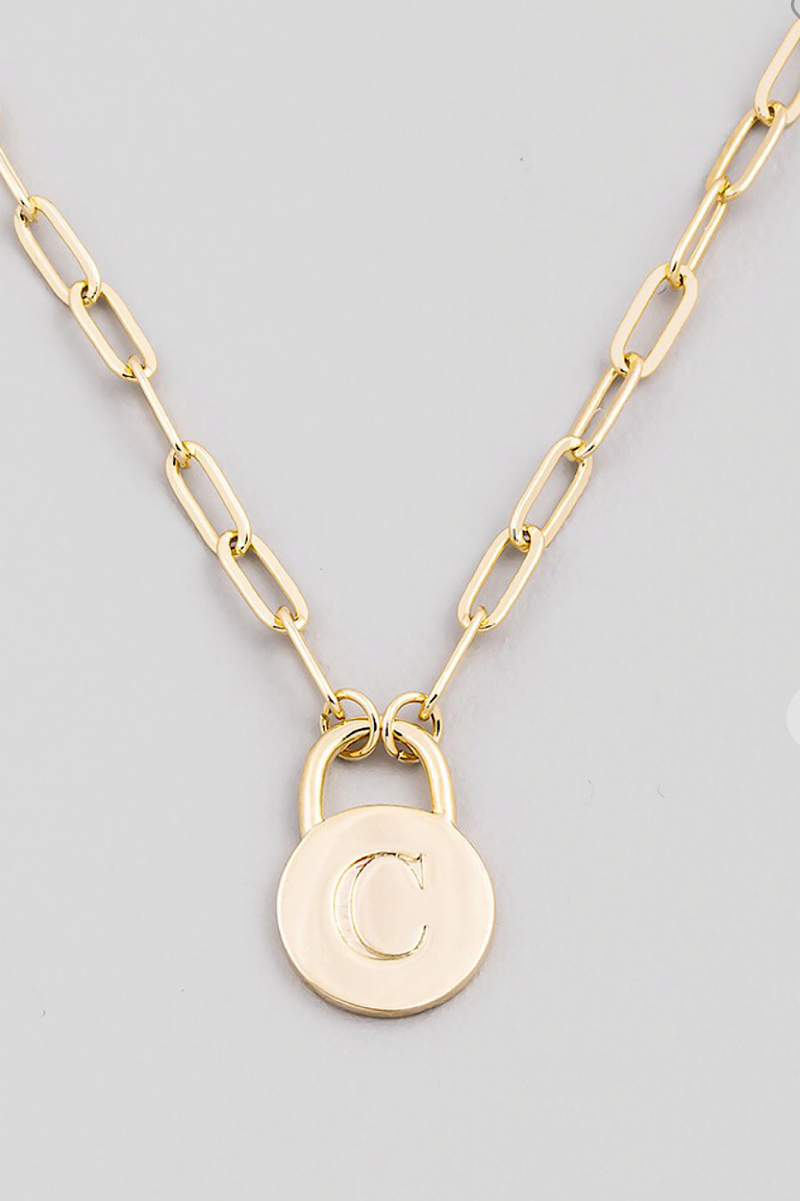 Initial Lock Pendant Necklace Gold