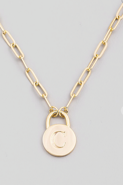 Initial Lock Pendant Necklace Gold