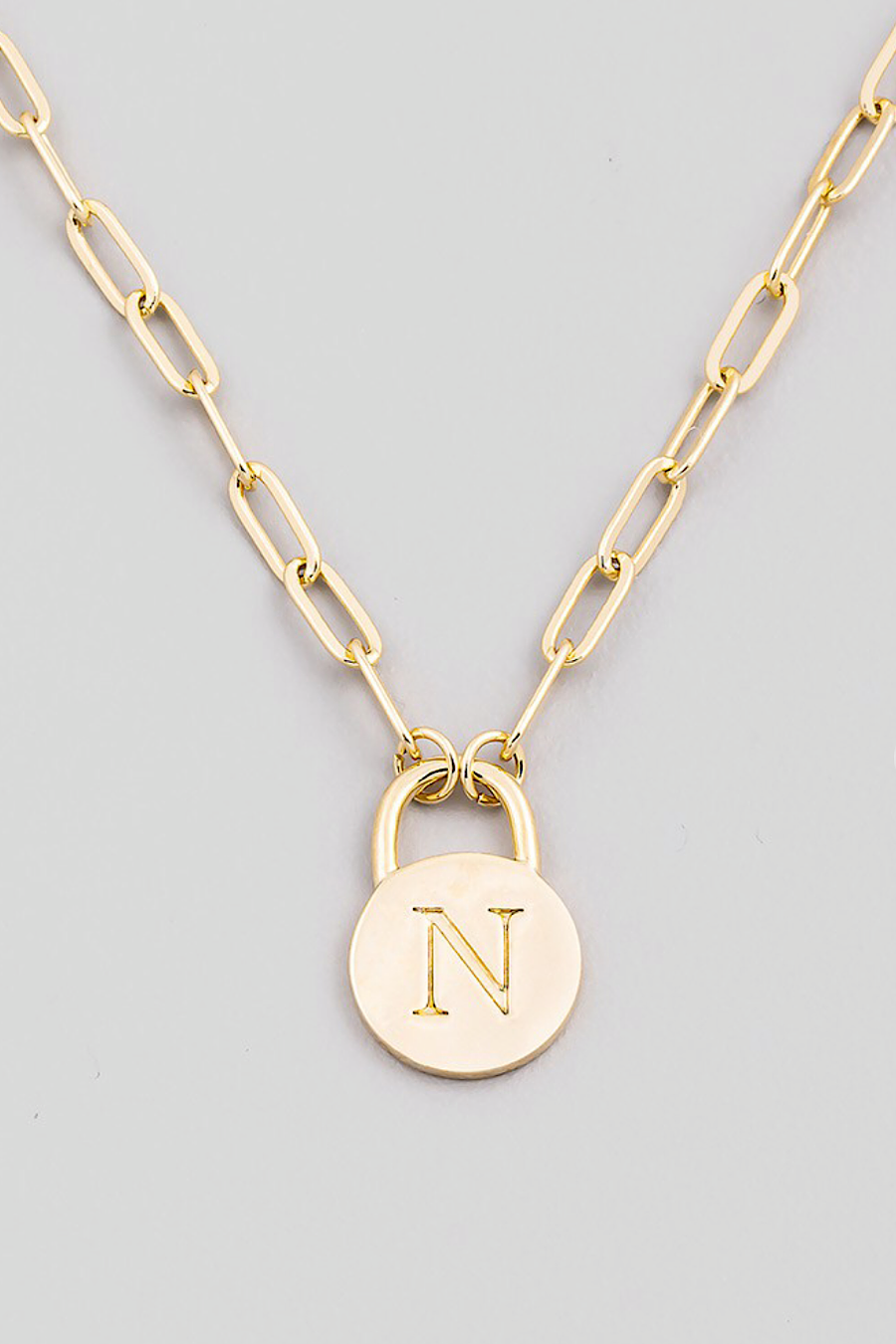 Initial Lock Pendant Necklace Gold