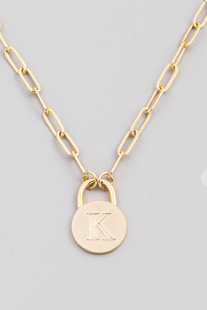 Initial Lock Pendant Necklace Gold