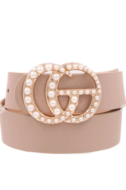 Dbl Pearl Buckle Belt in Taupe or Black