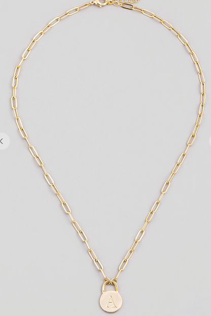 Initial Lock Pendant Necklace Gold