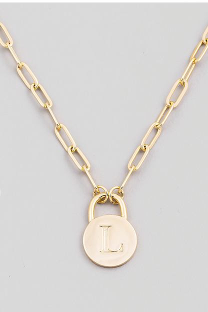 Initial Lock Pendant Necklace Gold