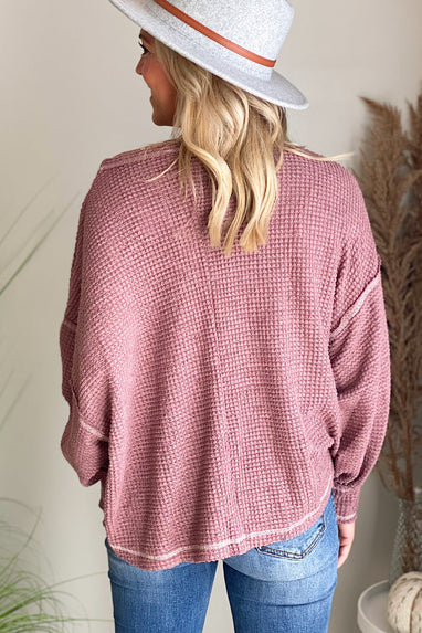 Hunter Waffle Knit Top in Red Bean