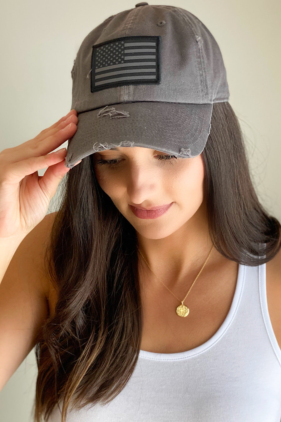 American Flag Patch Hat in Grey