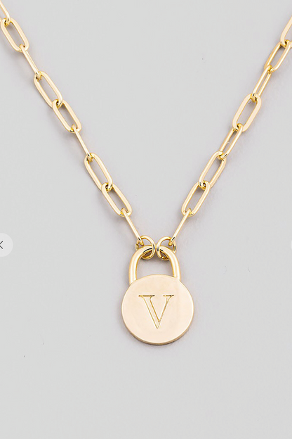 Initial Lock Pendant Necklace Gold