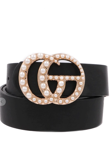 Dbl Pearl Buckle Belt in Taupe or Black
