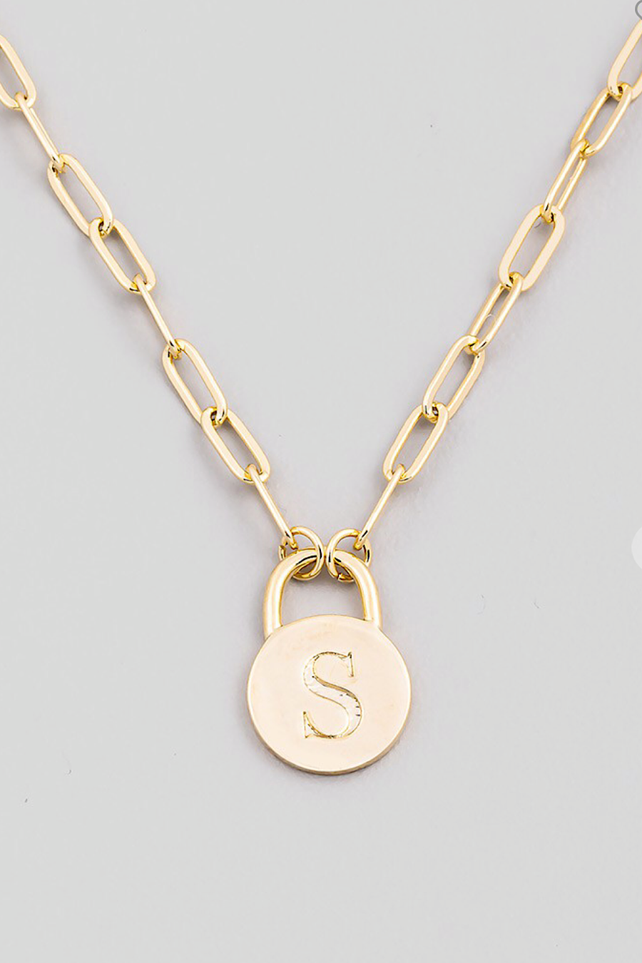 Initial Lock Pendant Necklace Gold