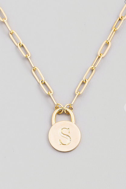 Initial Lock Pendant Necklace Gold