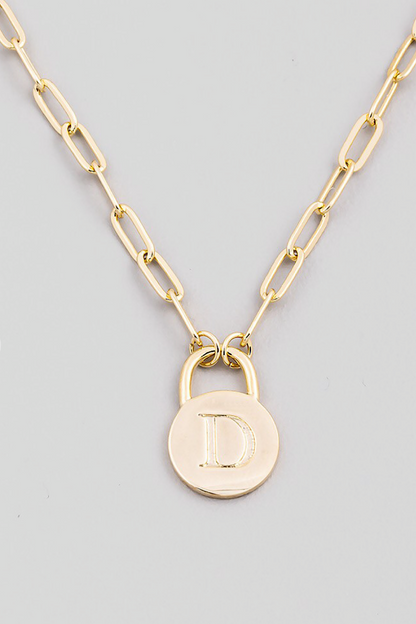 Initial Lock Pendant Necklace Gold