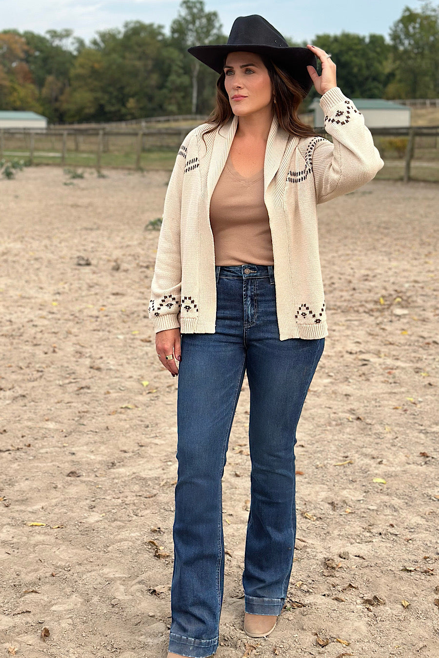 Free Rein Horse Jacquard Shawl Cardigan Sweater