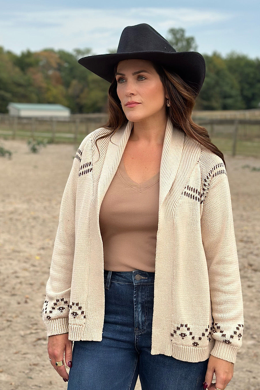 Free Rein Horse Jacquard Shawl Cardigan Sweater