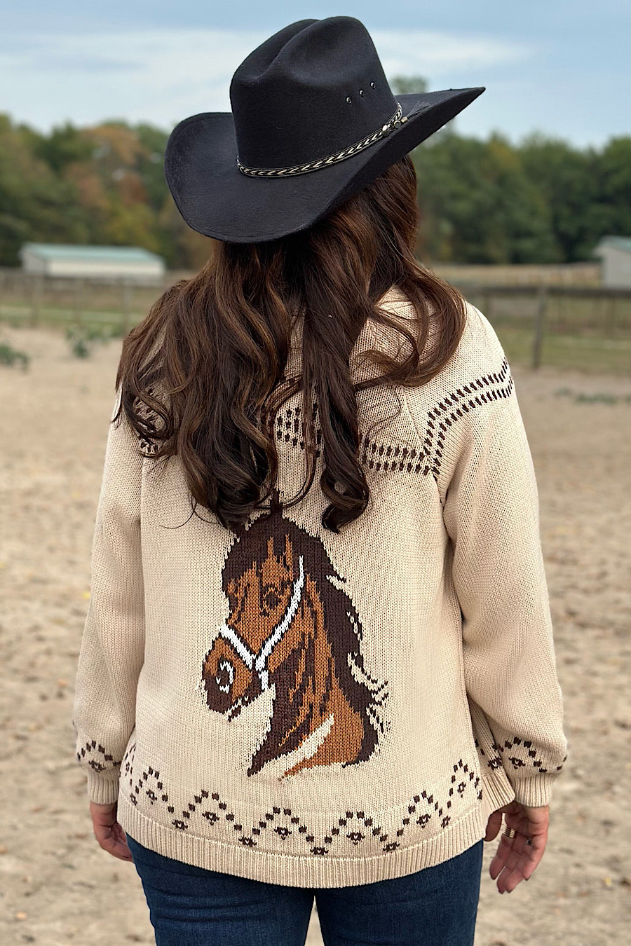 Free Rein Horse Jacquard Shawl Cardigan Sweater
