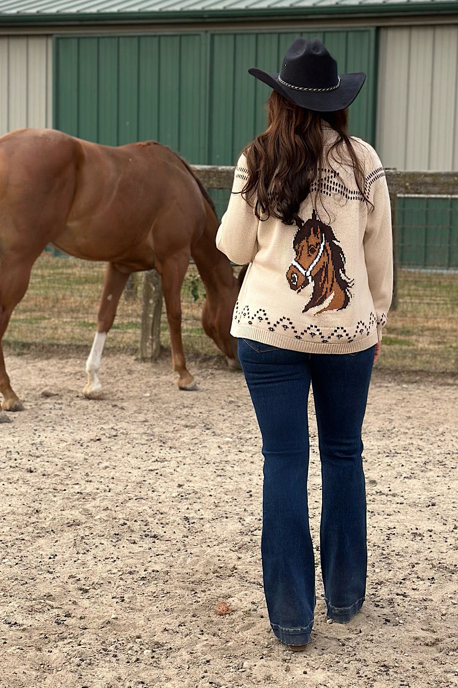 Free Rein Horse Jacquard Shawl Cardigan Sweater