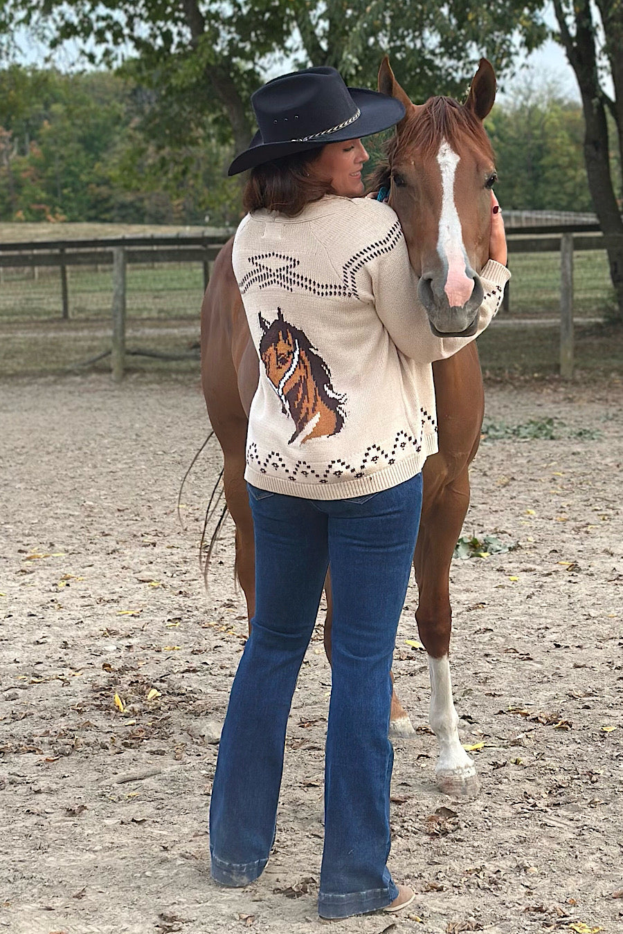 Free Rein Horse Jacquard Shawl Cardigan Sweater