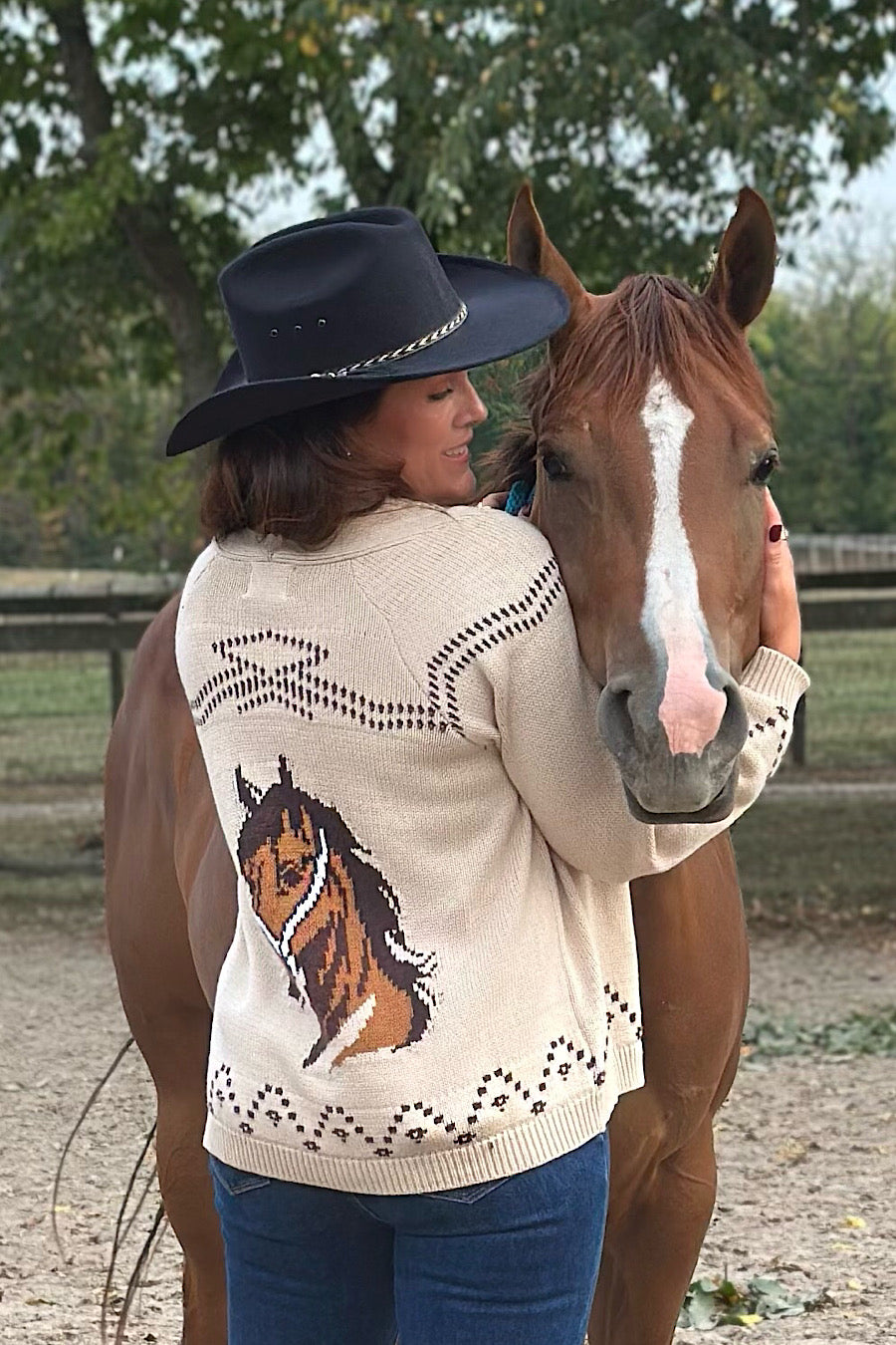 Free Rein Horse Jacquard Shawl Cardigan Sweater