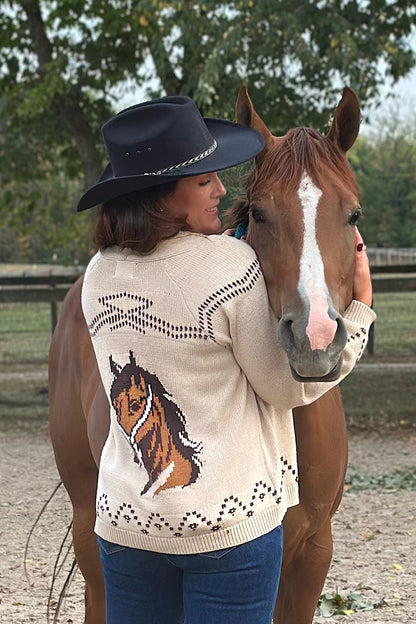 Free Rein Horse Jacquard Shawl Cardigan Sweater