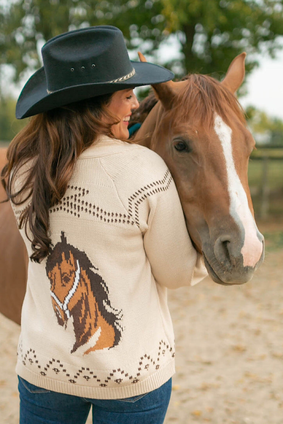 Free Rein Horse Jacquard Shawl Cardigan Sweater