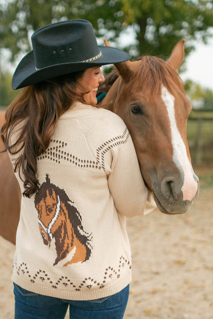 Free Rein Horse Jacquard Shawl Cardigan Sweater