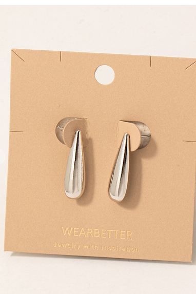 Tear Drop Stud Earrings in Gold or Silver