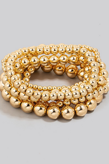 Beaded Stretchy Bracelet Set in Gold or Silver