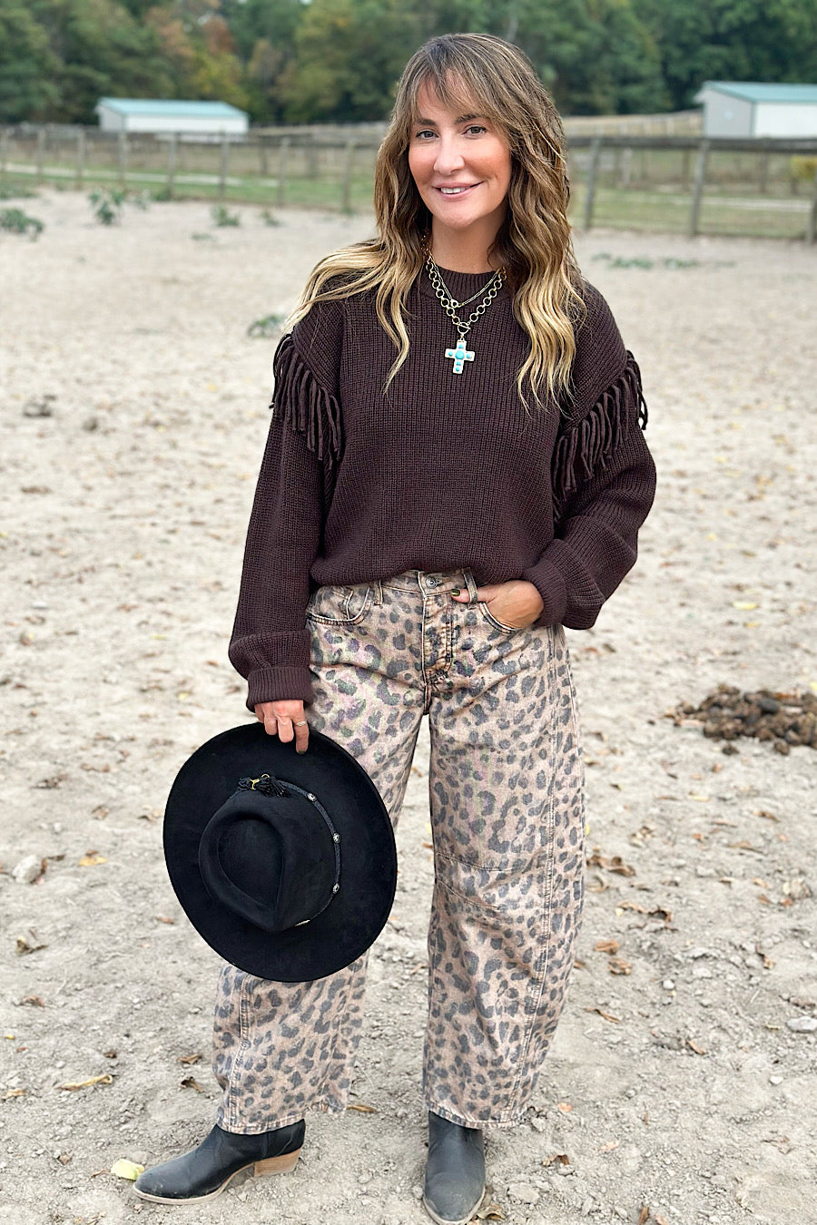 Wild West Fringe Sweater in Dk Brown