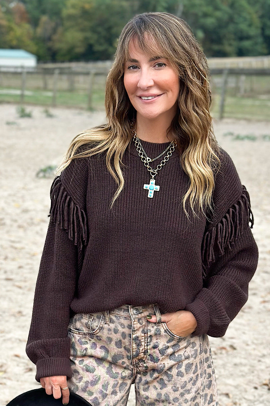 Wild West Fringe Sweater in Dk Brown