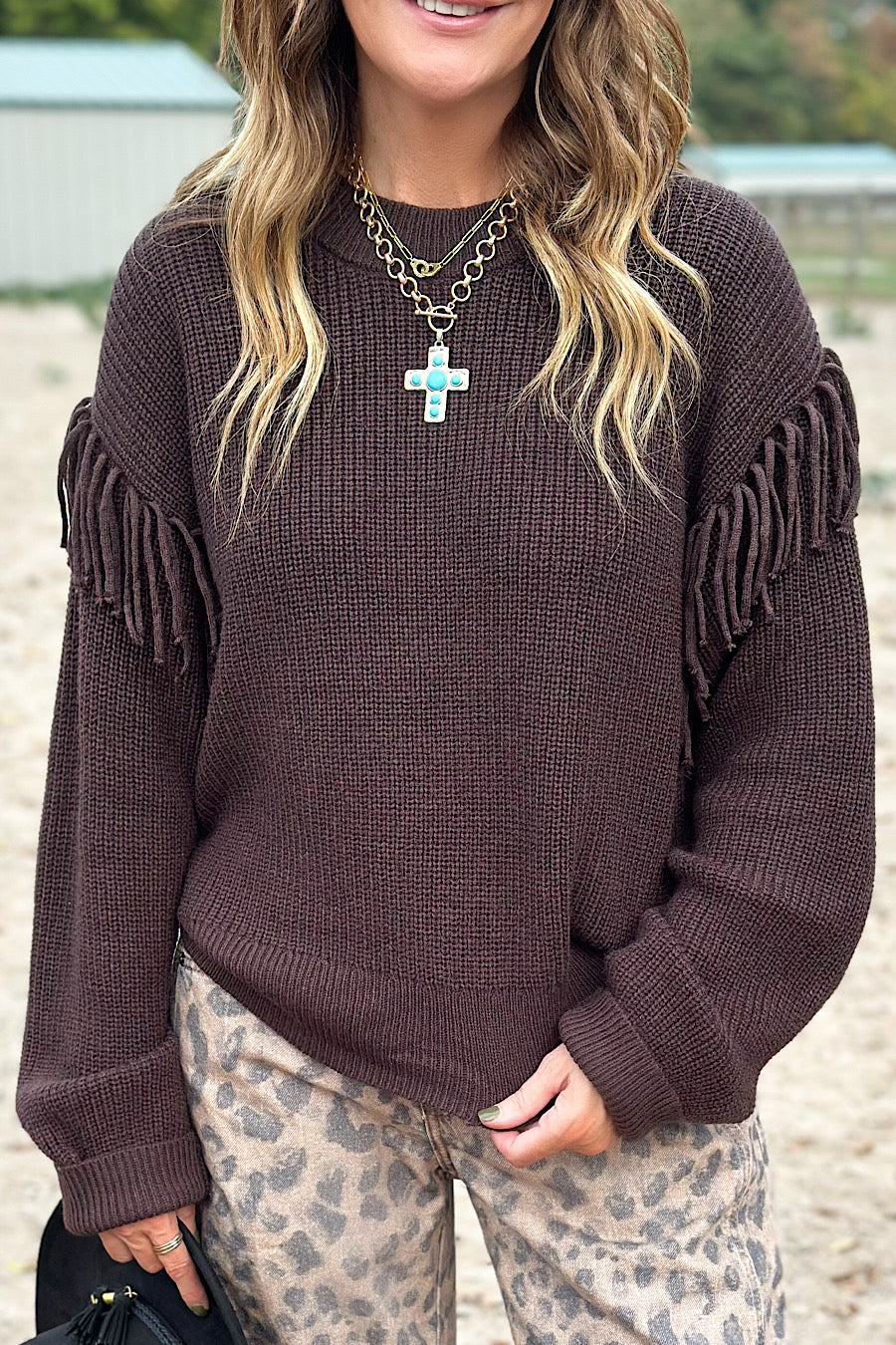 Wild West Fringe Sweater in Dk Brown