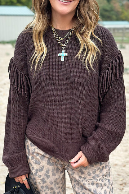 Wild West Fringe Sweater in Dk Brown